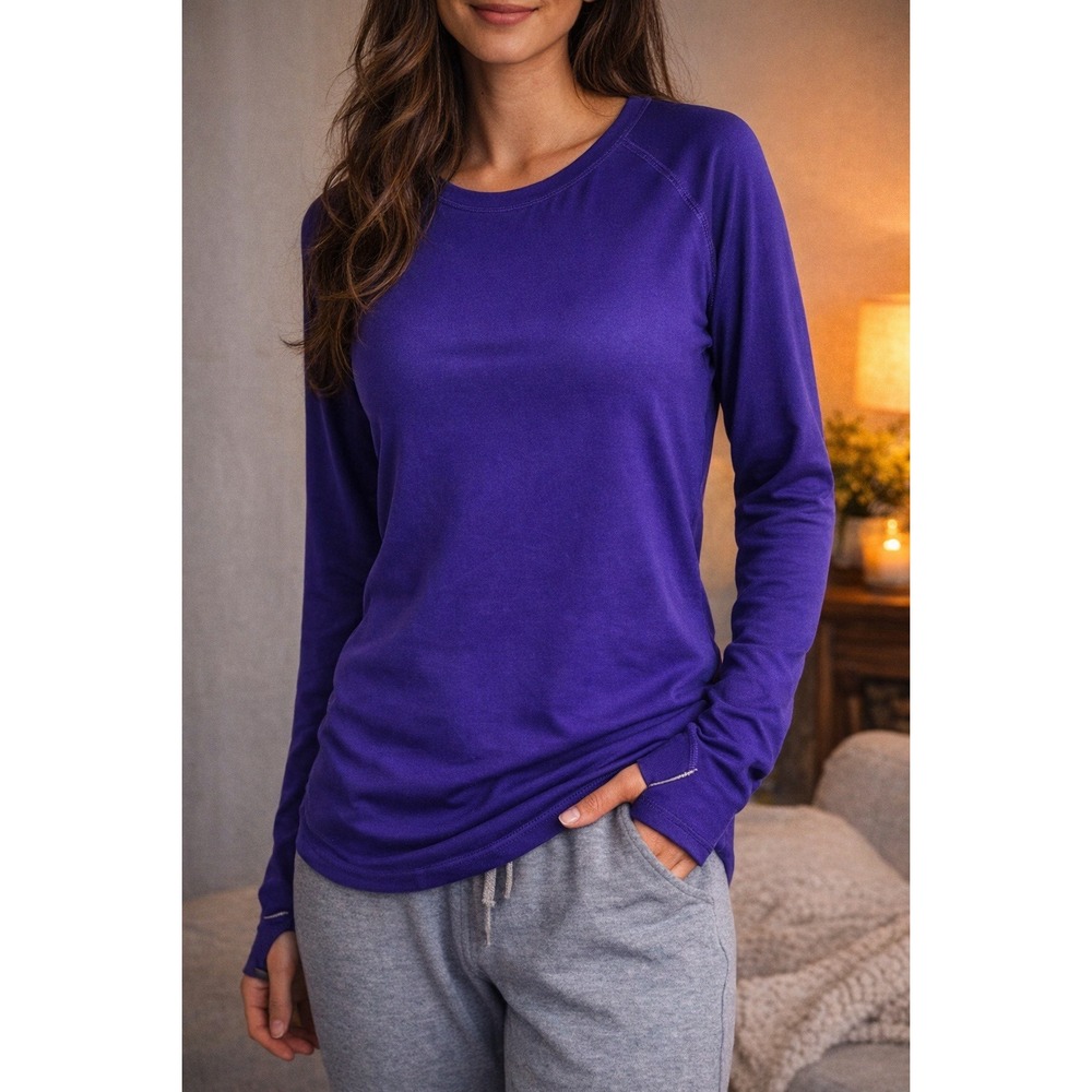 ClimateRight Cuddl Duds Womens Purple Active Top S Thumb Hole Long Sleeve